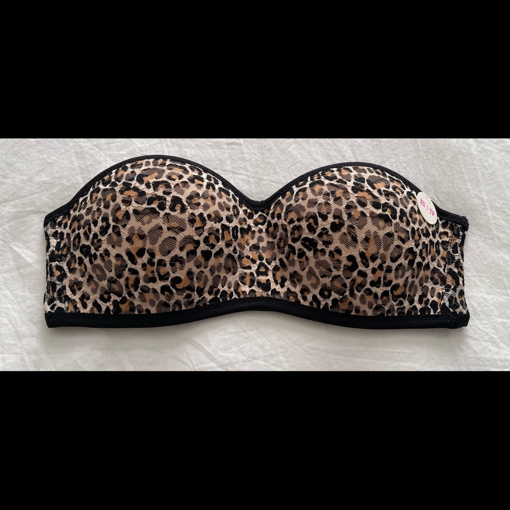 Pink Victoria’s Secret leopard strapless bralette
